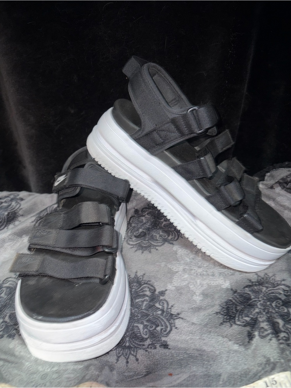 Nike Black Sandal Sneakers with White Platform